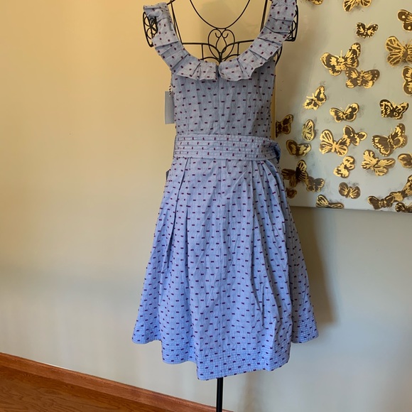 1901 Stripe Pleat Collar Fit & Flare Dress size 4 - Picture 13 of 16